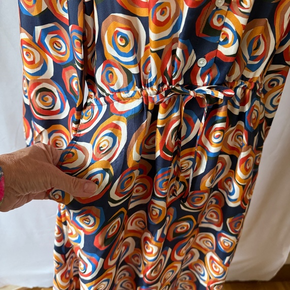 J MCLAUGHLIN NWT MOLLIE MOD ROSE MAXI DRESS SILK BLD RETRO Y2K MODERN POCKETS S - Picture 6 of 11